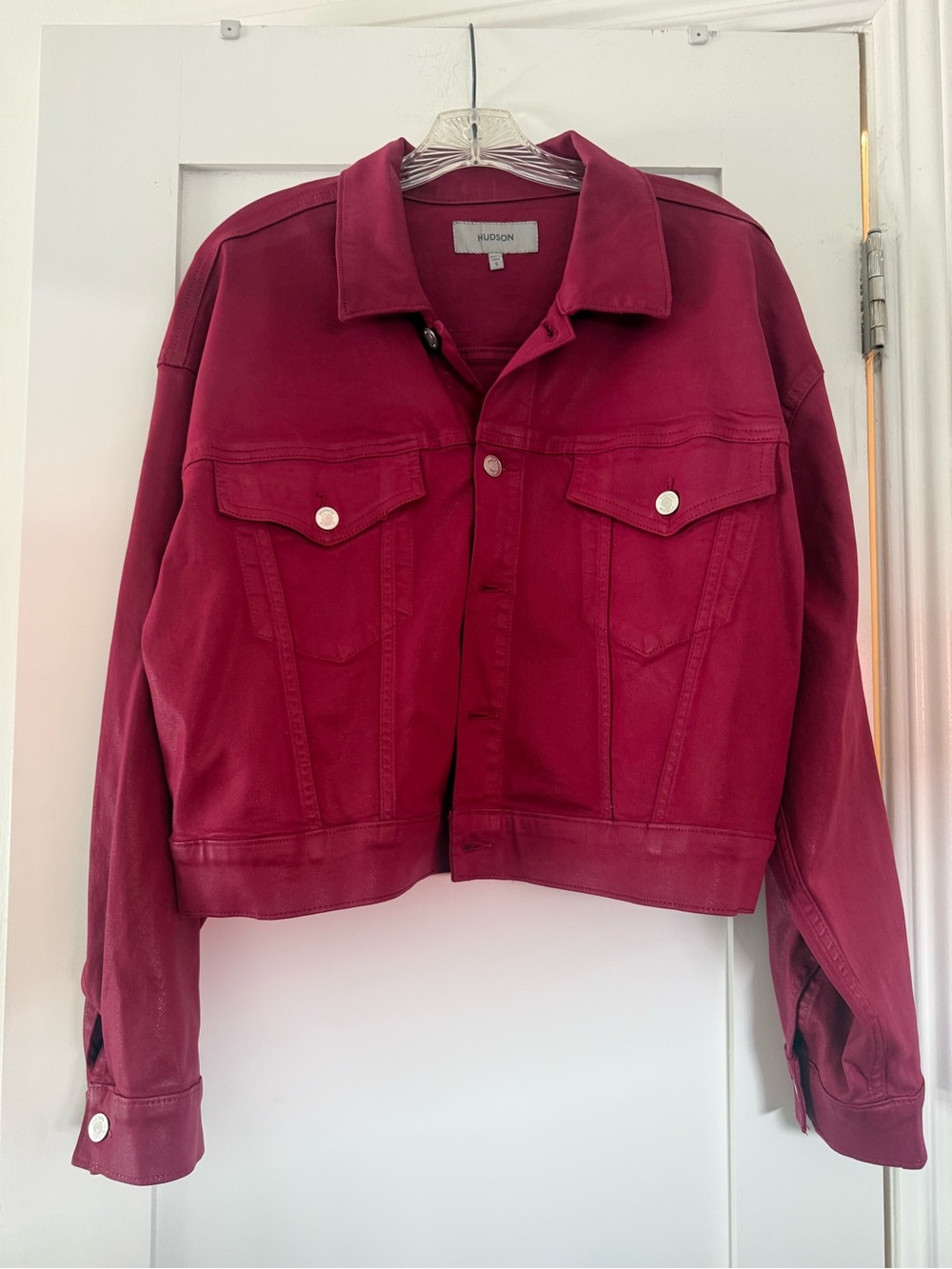 Hudson Jeans Women's Berry Red Cropped Denim Jacket